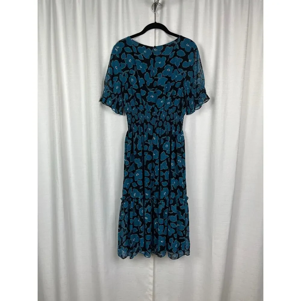 Kate Spade Blue Whimsical Floral Blaire Midi Dress Sz.L
